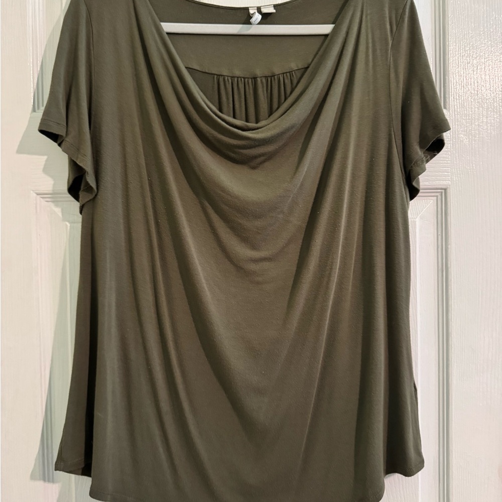 Cato Olive Drape Neck Short Sleeve Top